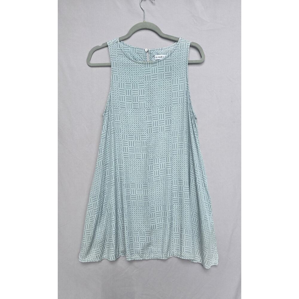 KAMEA Tank Top Womens Large Green Geometric Sleeveless Tencel Tunic Top